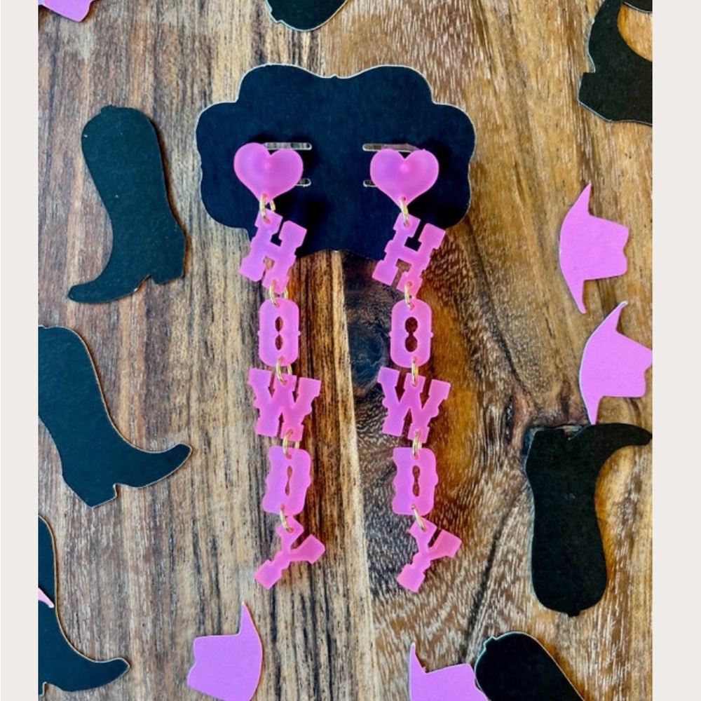 HOWDY Pink Earrings, Retro Earrings, Western Country Earrings, Bachelorette